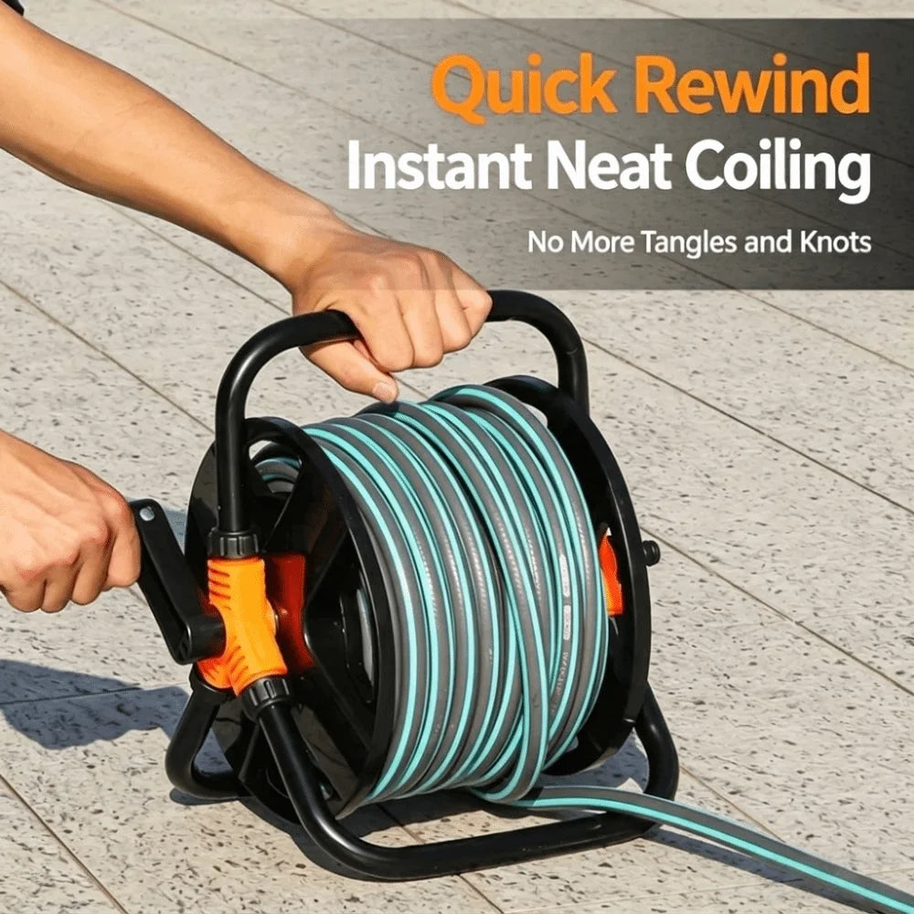 Heavy Duty Hose Storage Reel durable Multi-Purpose Single Arm Pipe Coiler Collapsible Handle Space Saving Vue