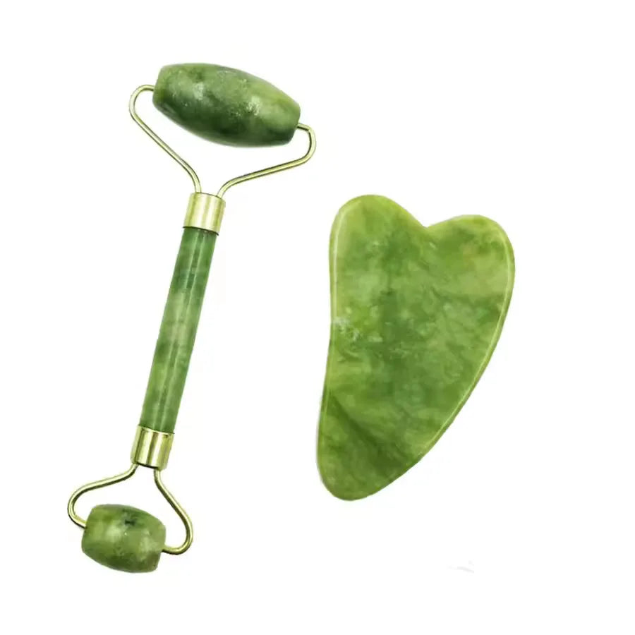 Natural Rose Jade Roller Face Massage Gua Sha Board Jade Massager Body Facial Eye Scraping Acupuncture Face Lift Vue Green 2pcs