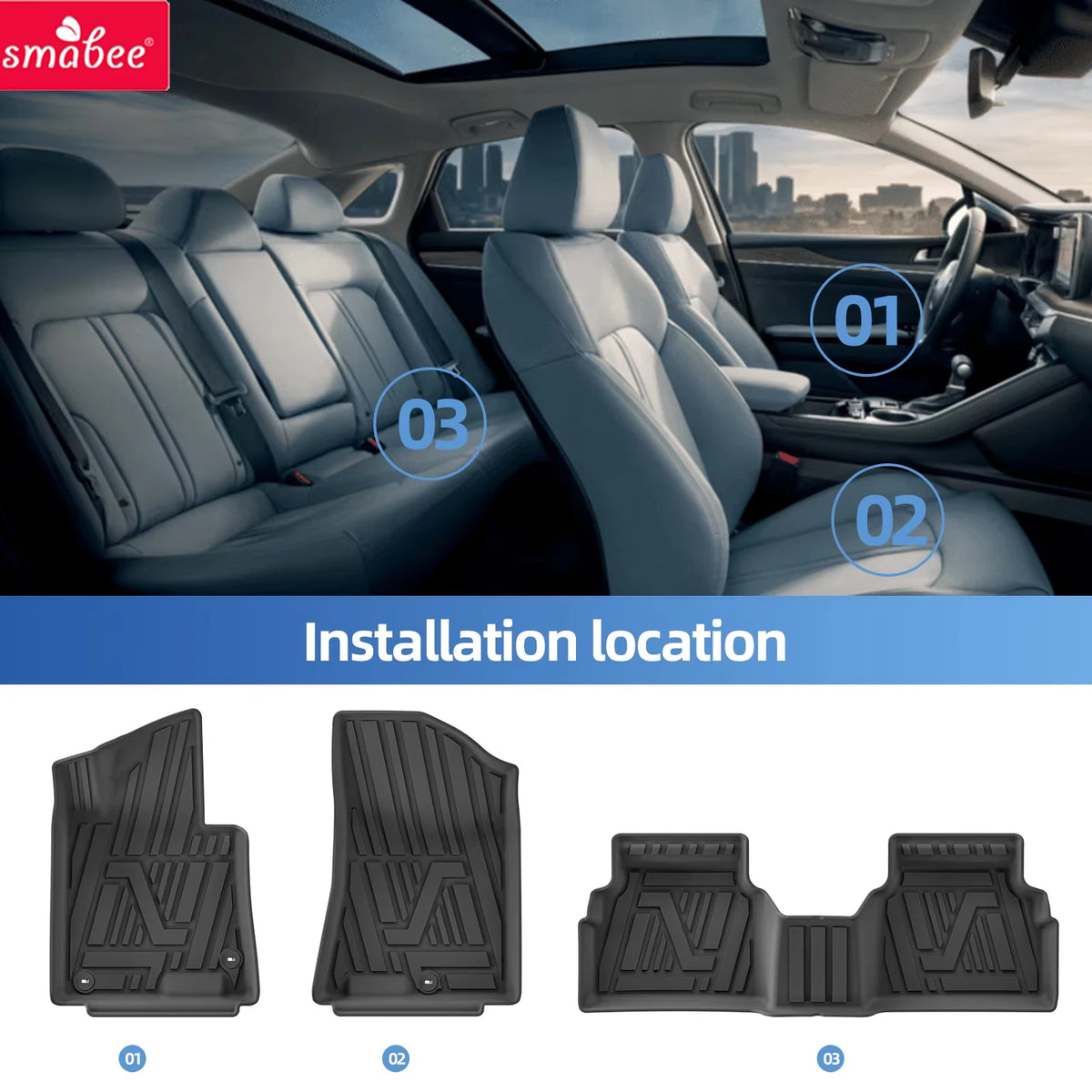 Smabee for Hyundai Sonata 2020-2026 TPE 3D Car Floor Mat All Weather Waterproof Foot Pad Interior Accessories Black Vue