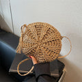 Rattan Woven Round Women Straw Bag Handbag Knit Summer Beach Woman