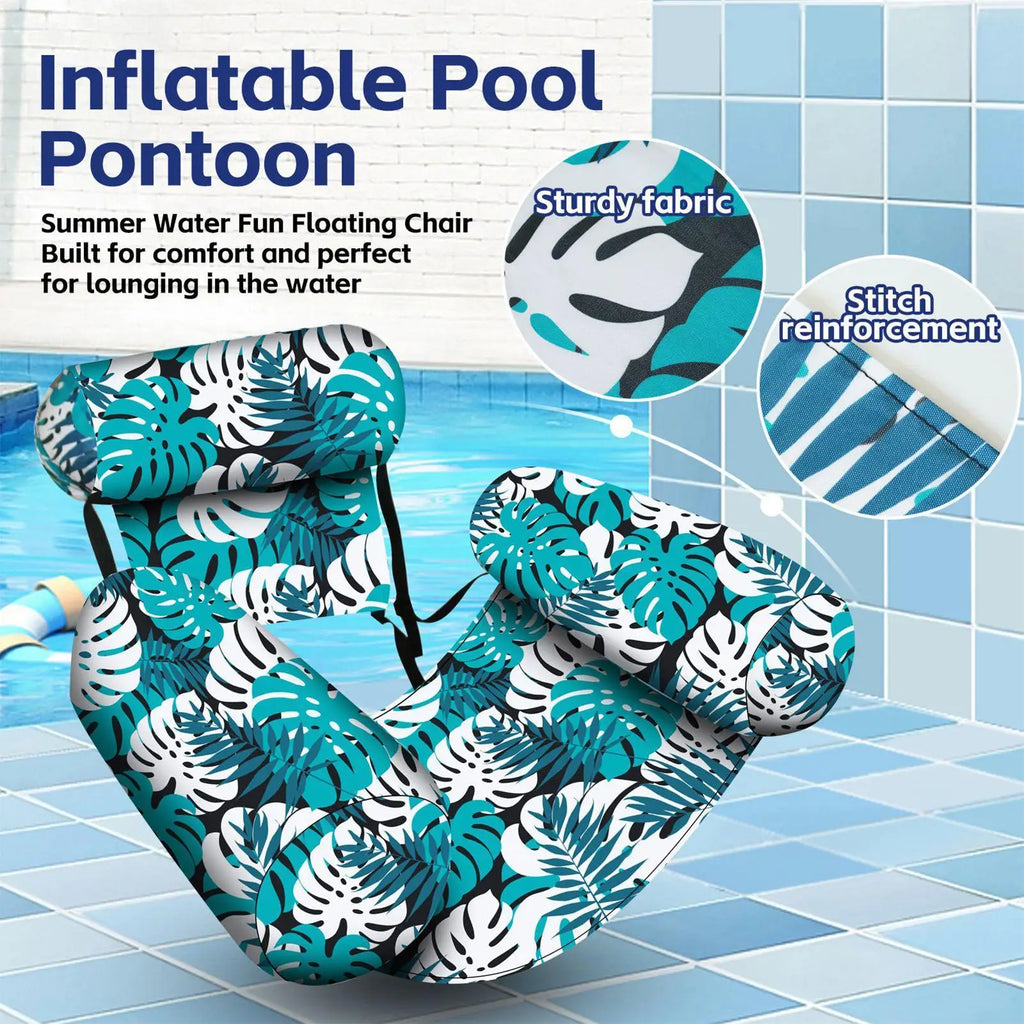 Heavy Duty Portable Inflatable Water Hammock Lounge Chair with Headrest Pool Float for Beach Lake River Outdoor Summer Vacation Vue
