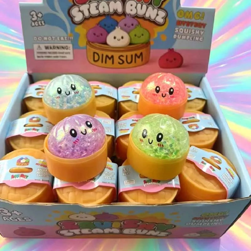 Mini Steamed Bun Squeeze Toy Simulation Bao Stress Relief Fidget Toy with Beads Sparkles Squishy Sensory Decompression Accessory Vue