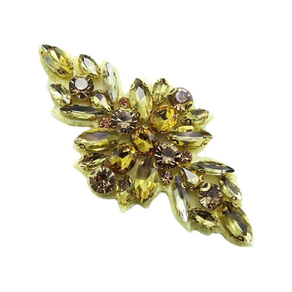 Glitter Rhinestone Applique Flatback Multi-functional Flower Patch Sequined DIY Clothes Decoration Iron On Applique Vue Yellow