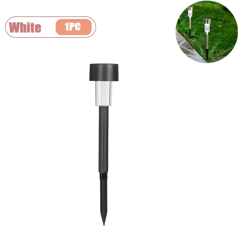 Solar Landscape Lawn Light Stainless Steel Garden Lamp Outdoor Pathway Lighting Auto Illuminate Yard Walkway Deck Christmas Vue White-1PC