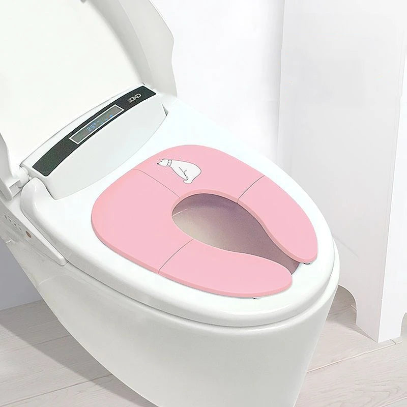 Folding Travel Portable Travel On A Toilet Seat Non-Slip Suction Cups Potty Seat For Fits Round Oval Toilets Tourist Carry-On Vue B58 Pink