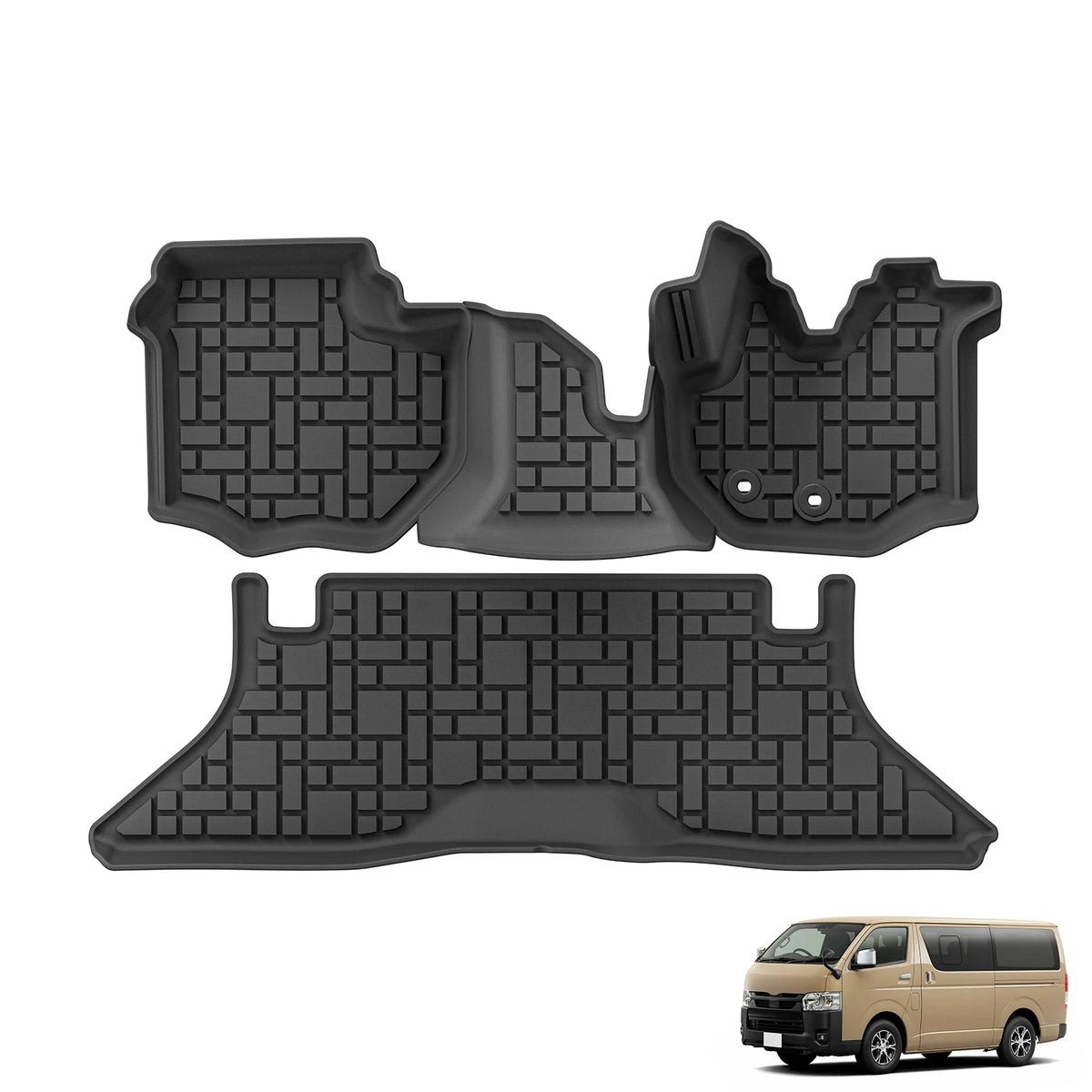 Smabee TPE Floor Mats Toyota Hiace 200 Narrow Body RHD 2004-2024 Car Floor Mats Vue RHD 4PCS Black Right Hand Drive