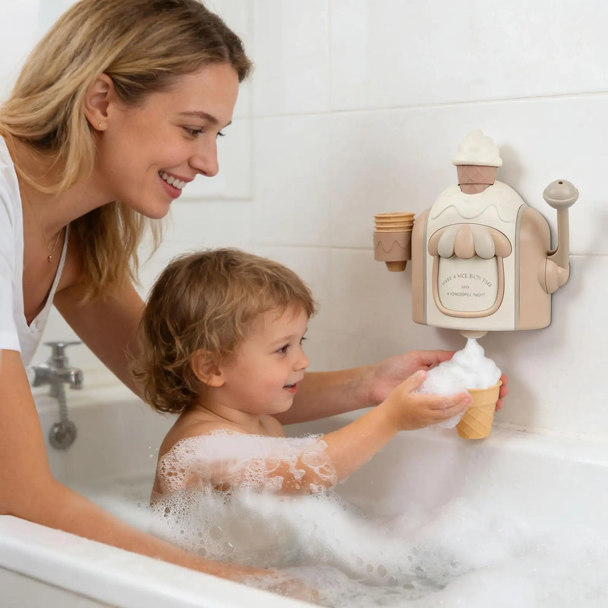 ABS Ice Cream Bath Toy Bubble Maker Suction Cup Interactive Bathtime Fun For Kids Boys Girls Preschoolers Toddlers Bath Play Vue