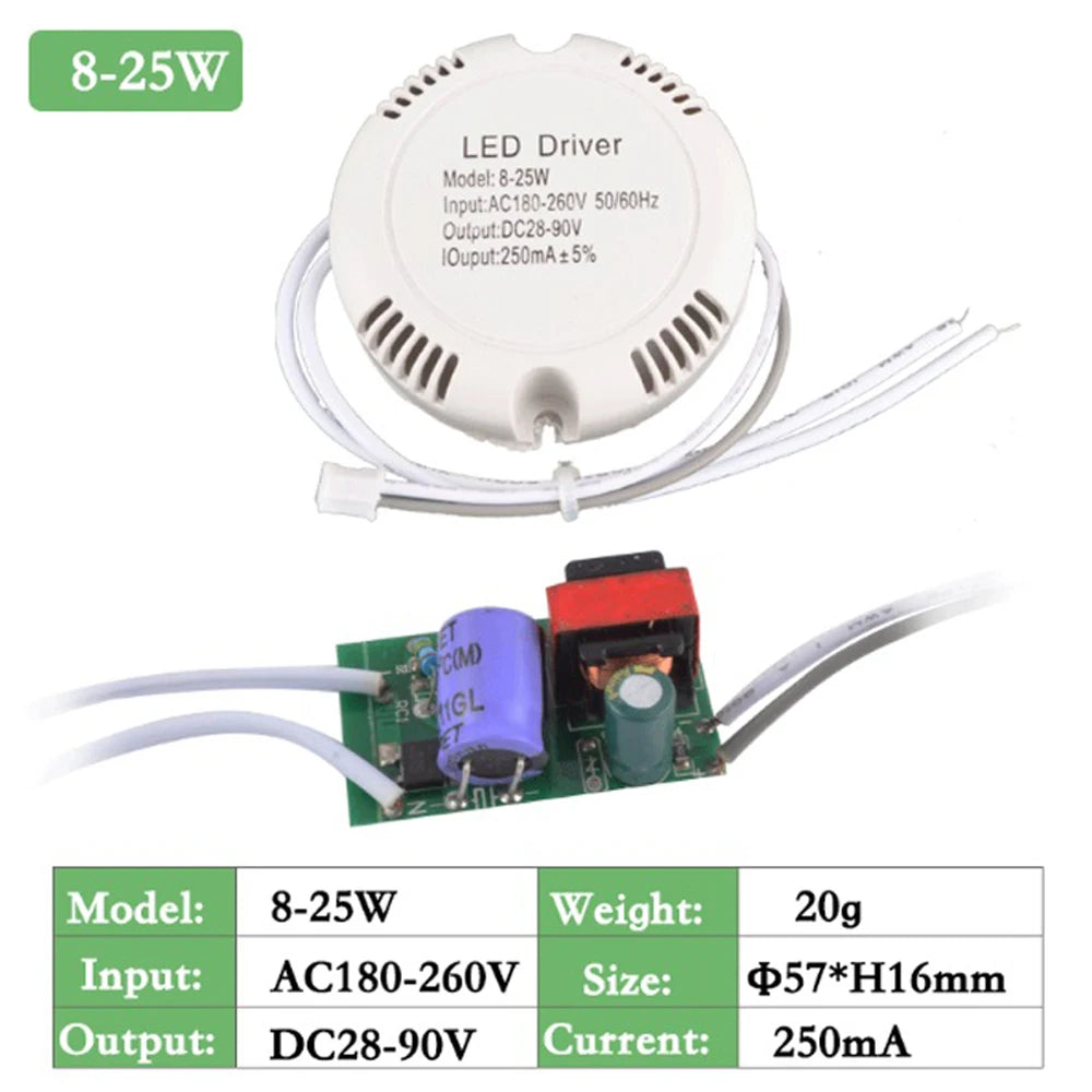 25W 40W LED Driver Ceiling Driver 220V Round/Square Driver Lighting Transform Unisolated Power Supply for LED Downlights Lights Vue 8-25W Roud