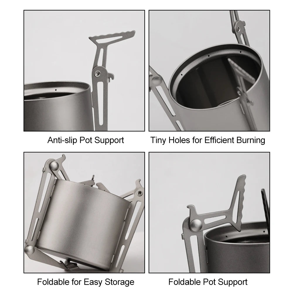 TOMSHOO Titanium Alcohol Stove with Lid Foldable Legs and Pot Supports for Camping Hiking Backpacking Outdoor Cooking Stove Vue