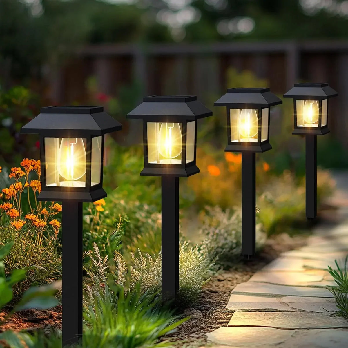 Solar Outdoor LED Vintage Tungsten Filament Lawn Stake Lights for Villa Courtyard Garden Park Decorative Landscape Ambient Glow Vue