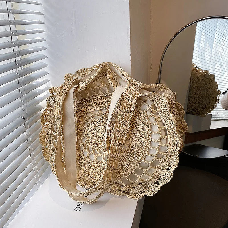 Handmade Straw Woven Bag Women Hollow Design Large Capacity Handbag