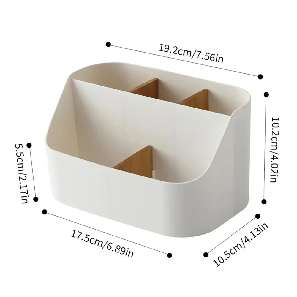 Desktop Storage Box Makeup Brushes Holder With Detachable Divider Comestic Tools Lipstick Beauty Tools Stationery Storage Box Vue White