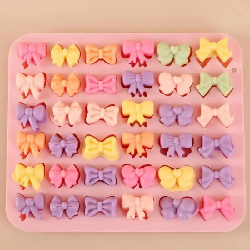 Bow Silicone Molds With 6 Different Shapes, 36-Cavity Bow Chocolate Fondant Mold For Bowknot Cupcake, Cake , Sugar Craft Vue