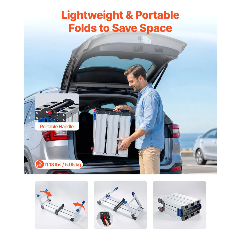 Folding Aluminum Work Platform Step Stool 500 lbs Adjustable Height Folding Work Platform Vue