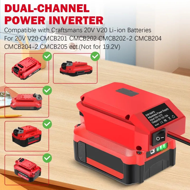 Adjustable Voltage Regulator 18V To 12V Step-Down Converter Power Adapter for Makita/Milwaukee/Bosch/Craftsman 18/20V Batteries Vue