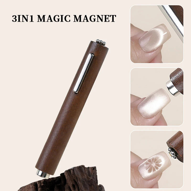 3 in 1 Multi-function Cat Eye Magnet for Nail Art Design Strong Thick Magnetic Stick Large Cylindrical Magnetic Nail Tool Vue 3in1 Brown
