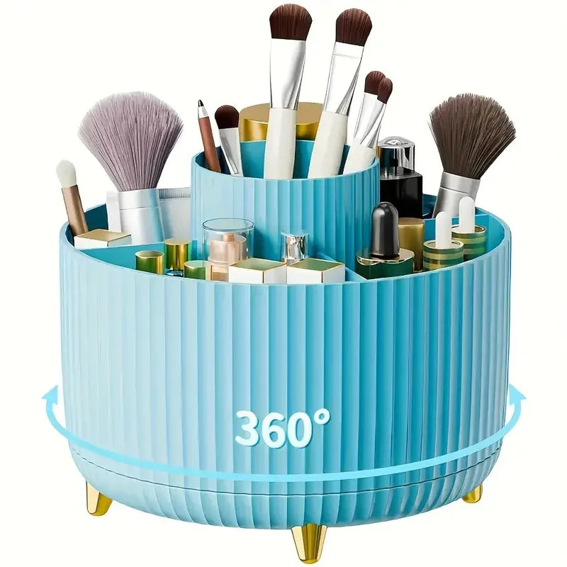 360° Rotating Desktop Makeup Organizer Box 5-Slot Storage Cosmetic Holder for Brushes Lipstick Eyebrow Pencil Bedroom Essential Vue WG-BU