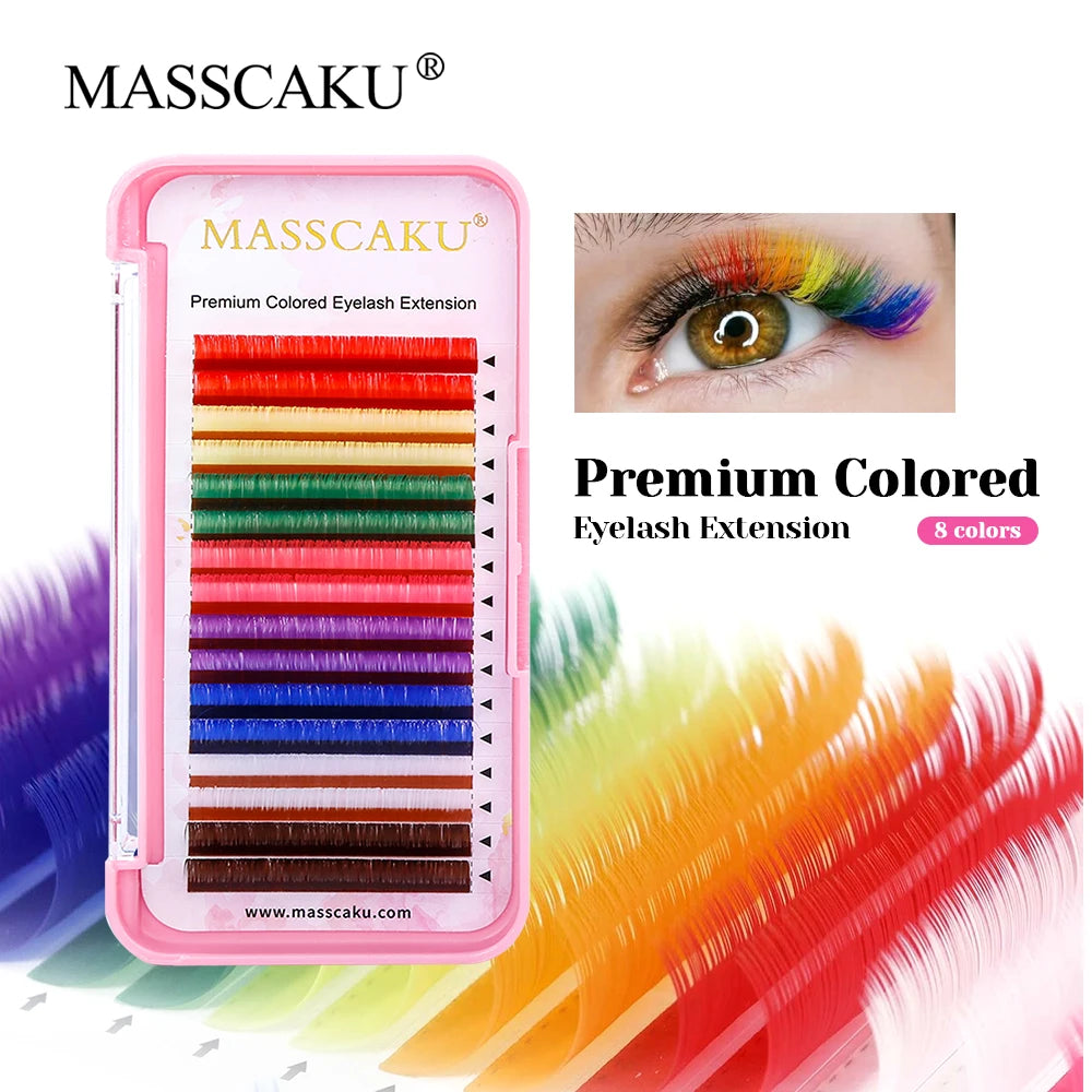 MASSCAKU Hot Selling 8-15mm Single Size Multi-texture Macaron Color Lash C D Curl Colored Classic Volume Lashes for Beauty Salon Vue