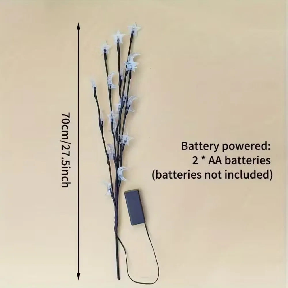 1PC 20LED star moon branch light,powered by 2AA batteries(excl),used for wedding,indoor,courtyard,party and Ramadan decoration Vue Star and Moon 1PC 20LED