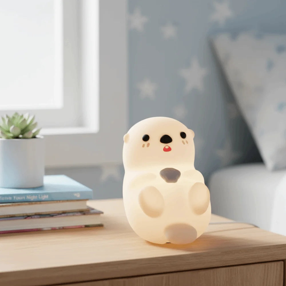 USB Rechargeable Otter Night Light Timer Adjustable Cute Silicone Bedside Lamp Rechargeable Timing Touch Control Sleep Companion Vue