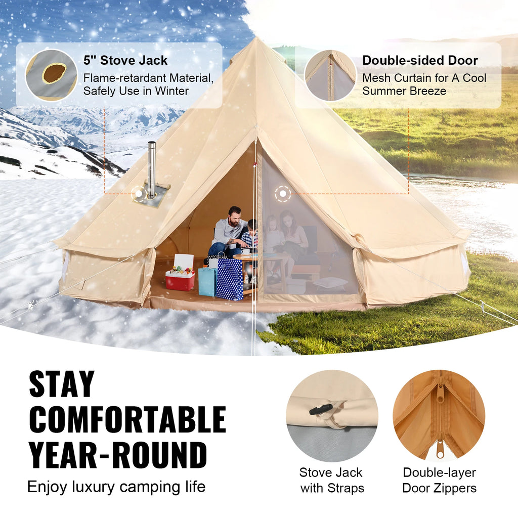 SucceBuy 5m Canvas Bell Tent – 4-Season Yurt for 8 People Canvas Bell Tent Vue