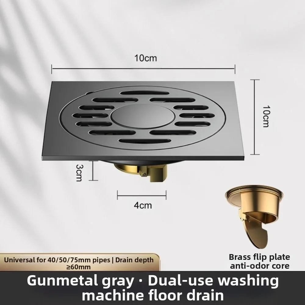 Anti-Odor Stainless Steel Floor Drain Dual Use Universal Shower Trap Filter Square All Copper Drain Core Floor Hair Catcher Vue Style 2
