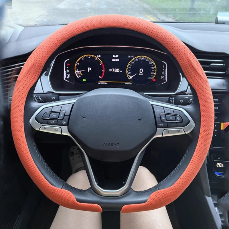 Breathable Leather D cut Auto Steering Wheel Cover Ultra-Thin Non-Slip D/O Shape Sport Car Steering Wheel Protector Accessories Vue