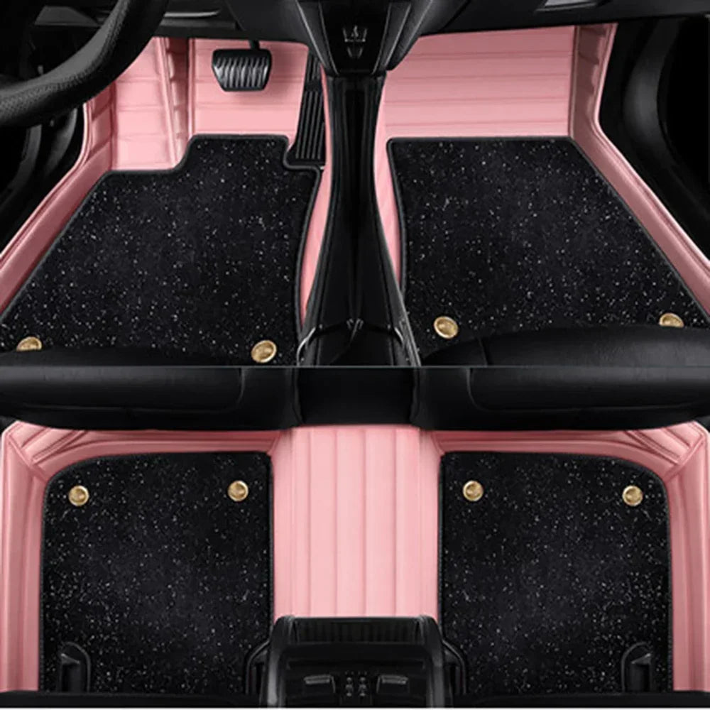 Custom Car Floor Mats For VW Touareg Auto Carpets Double Layer Floor Liners Blanket Vue A-pink black 2019-2023