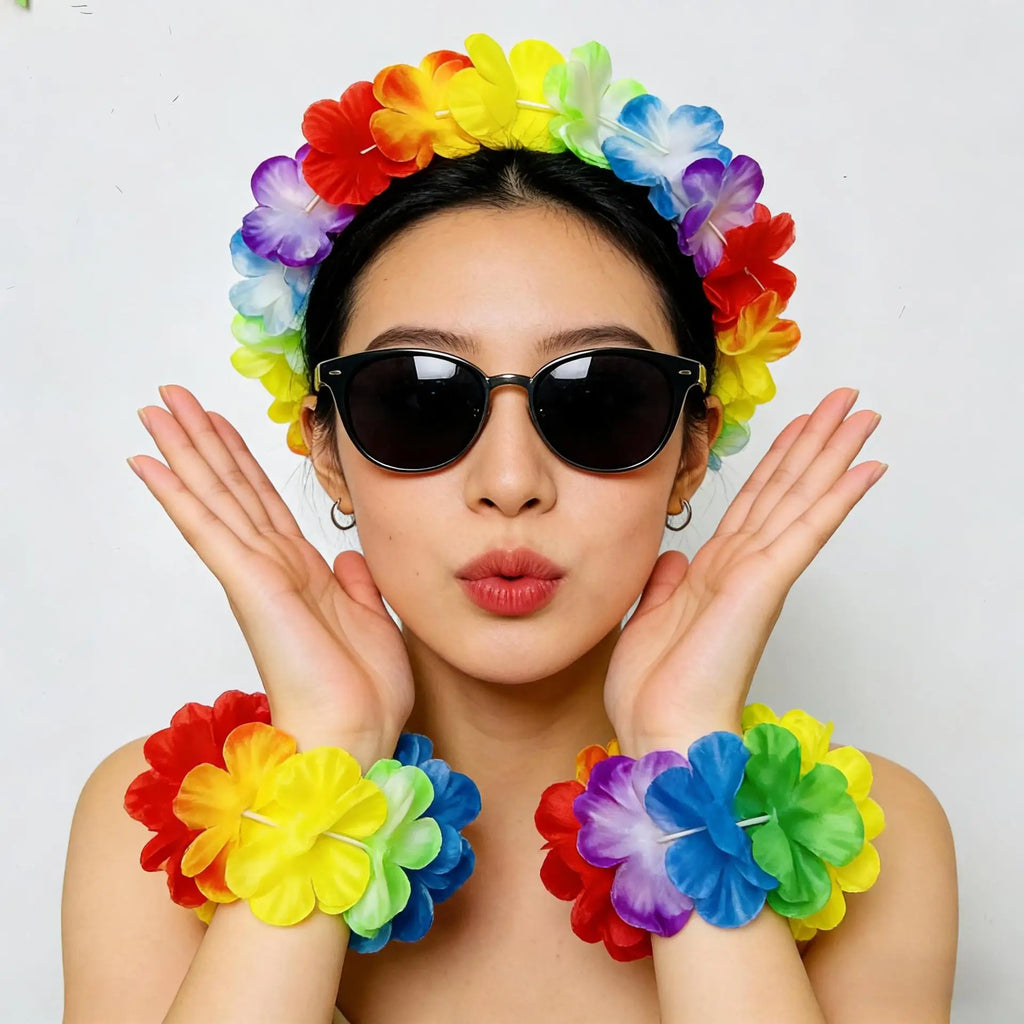 1-40PCS Multicolor Flower Headband with Matching Wrist Corsage for Party Dance Festival Wedding Bridal Shower Decoration Vue