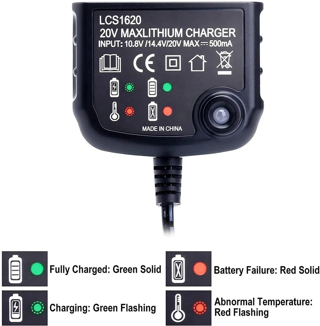 LCS1620 Lithium Battery Charger for BLACK & DECKER Rechargable Battery Charger 20V for LBXR20 LB20 LBX20 LBX4020 LB2X4020 Part Vue