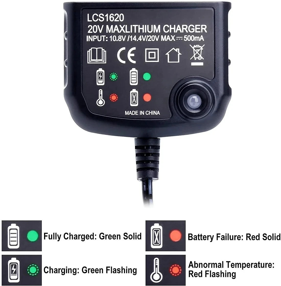 LCS1620 Lithium Battery Charger for BLACK & DECKER Rechargable Battery Charger 20V for LBXR20 LB20 LBX20 LBX4020 LB2X4020 Part Vue