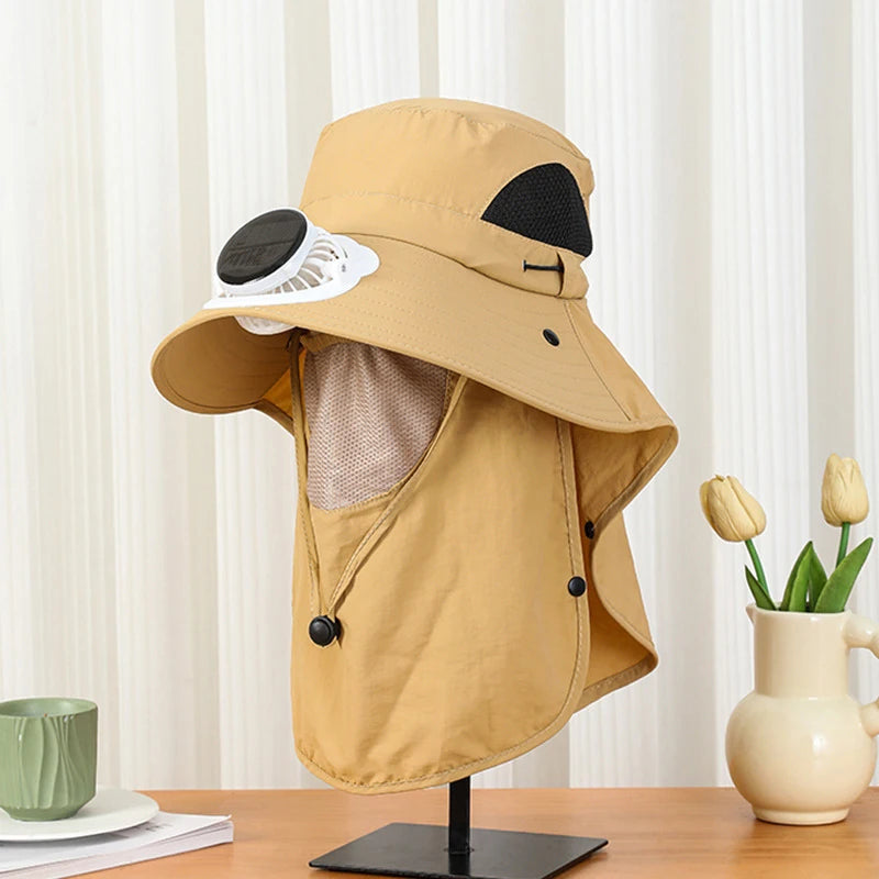 Solar Powered Fan Hat for Men Wide Brim UV Protection Hat for Outdoor Activities Hiking Fishing Camping Vue