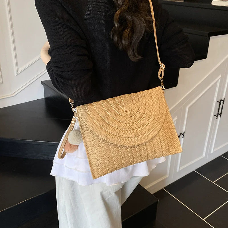 Handmade Straw Woven Beach Shoulder Crossbody Bag Women Envelope