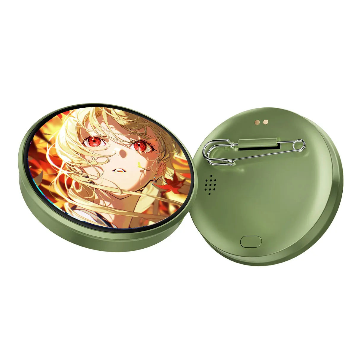 Hatsune Miku Smart Electronic Badge Touch Screen Round Brooches Multi-image Slideshow/Dynamic Videos Play Bluetooth Connection Vue green