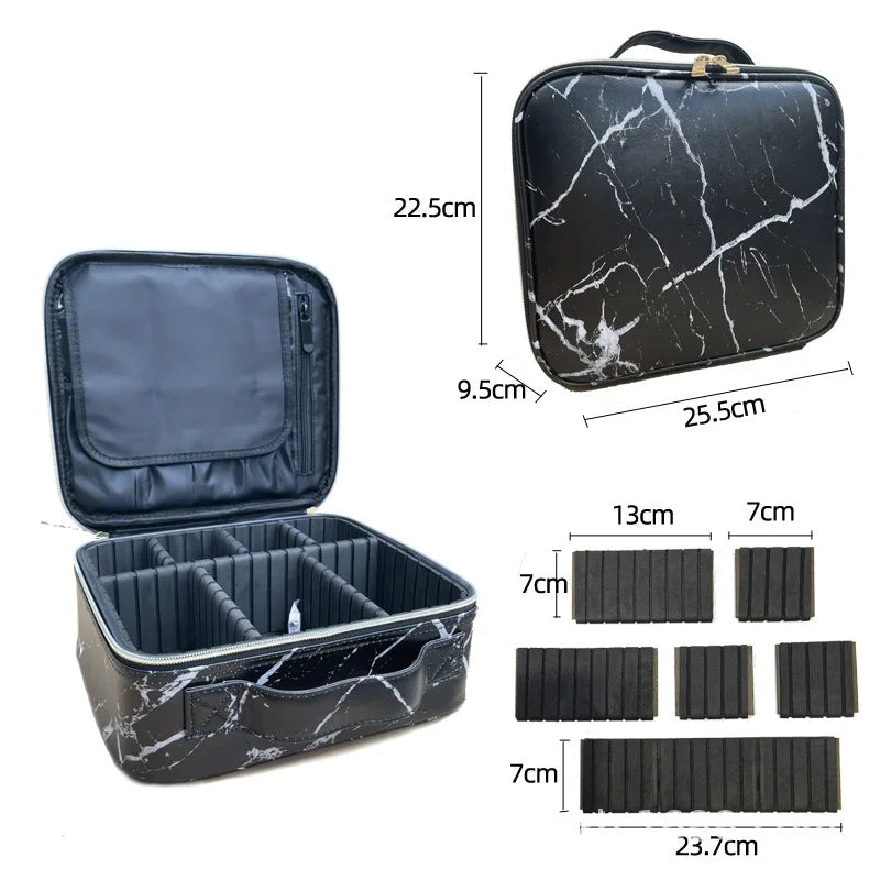 PU Makeup Bag Marble Pattern Portable Large Capacity Makeup Storage Bag Multi functional Travel Makeup Toolbox Vue Black