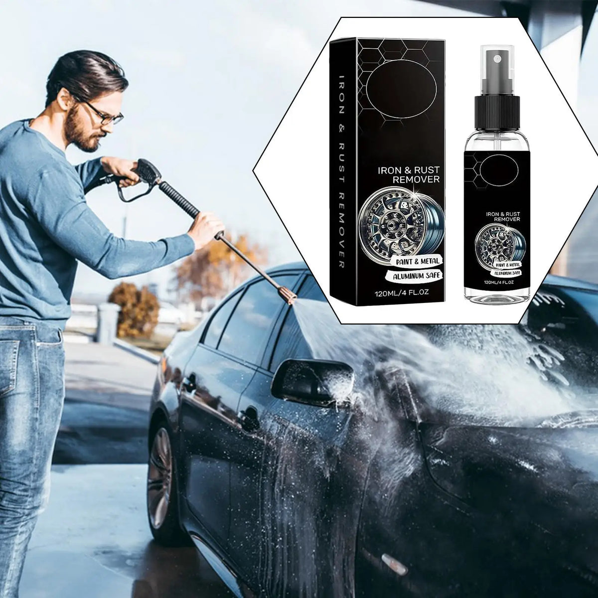 120ml Iron Remover Multi-Purpose Fast Acting Iron Eraser Spray Rust Remover for Auto Paint Wheels SUV Sedan RV Boat Tools Chains Vue