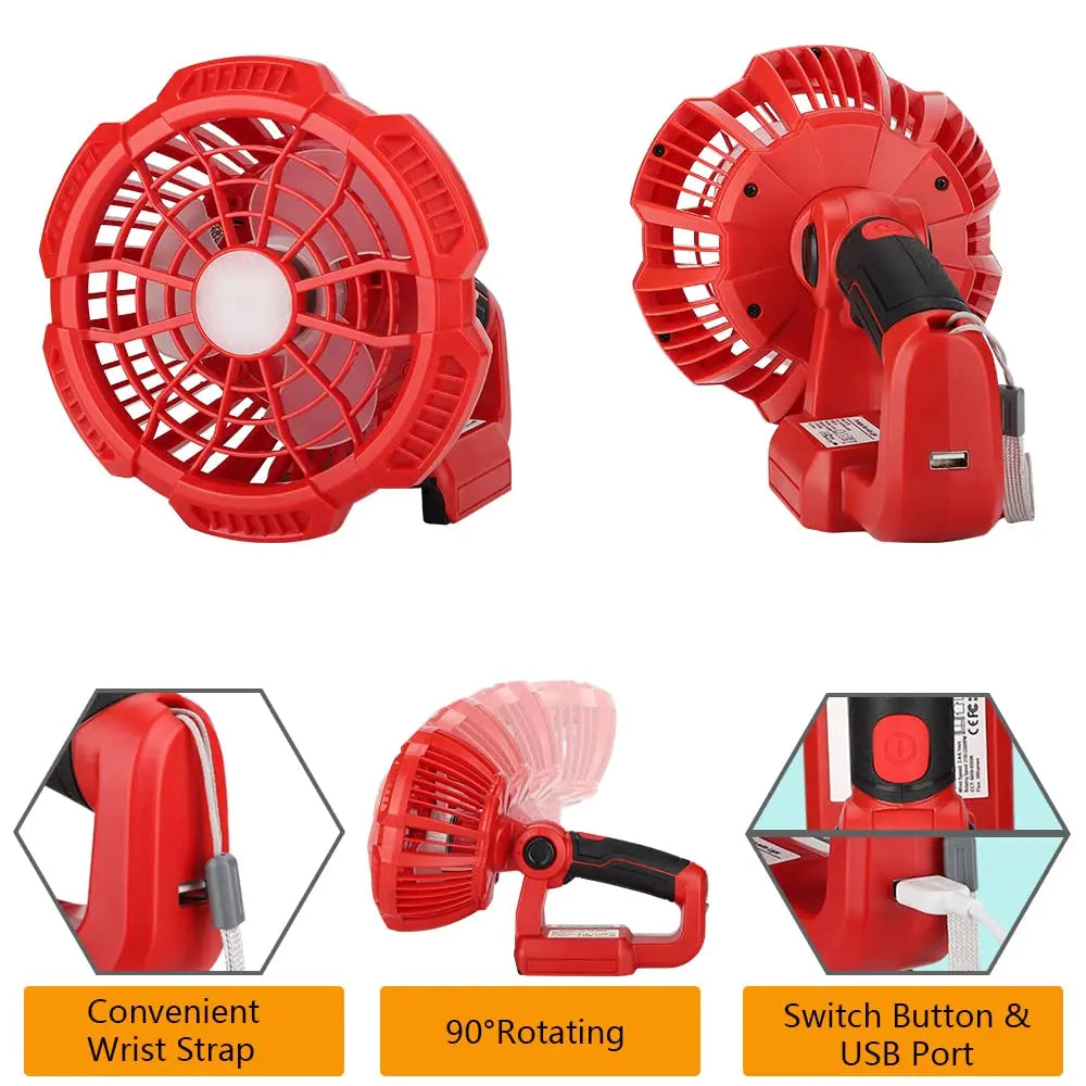 Portable Handheld Fan Rechargeable Camping Fan for Milwaukee 18V Batteries with Remote Control, 3 Wind Speed/Light Adjustable Vue