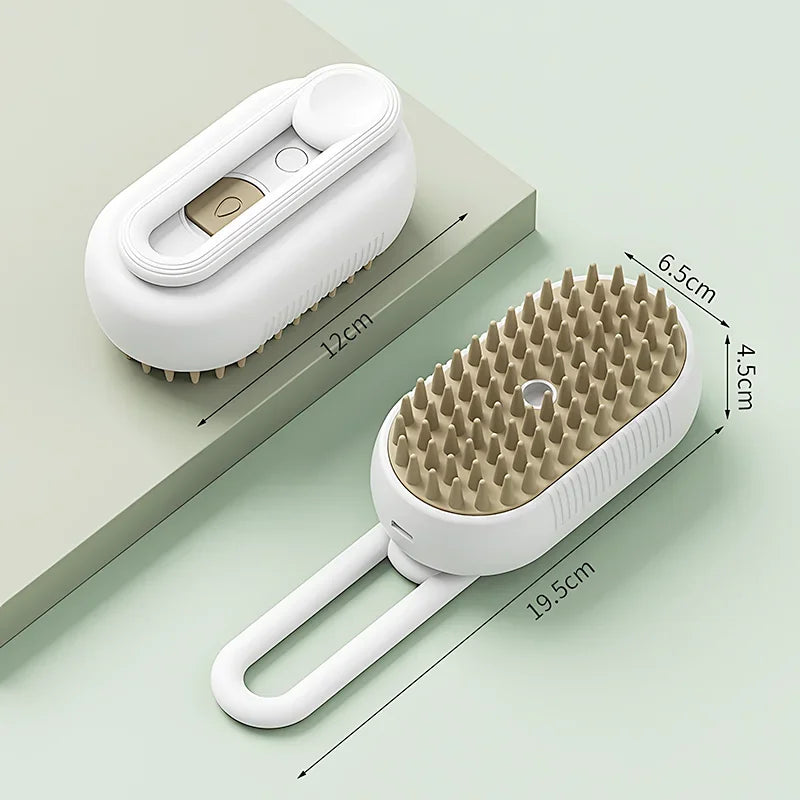 3in1 Cat Steam Brush Steamy Dog Brush Electric Anti-splashing Brush with Steam Spray Massage Pet Grooming Comb Hair Removal Comb Vue Type1-White