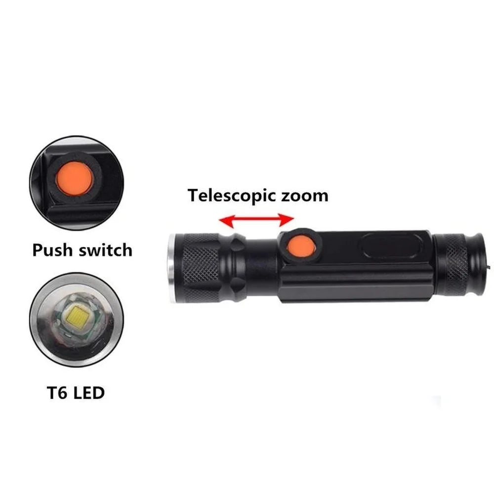 USB T6 Strong Light LED Rechargeable Flashlight Magnetic Torch Lanter Zoomable Flashlight COB Zoom Highlight Outdoor Lighting Vue
