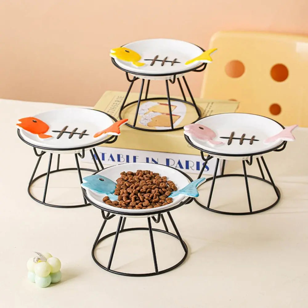 Ceramic Elevated Cat Bowl Cute Anti-Vomiting Pet Food Water Bowl Neck Protection Detachable Cat Feeding Station Pet Supplies Vue