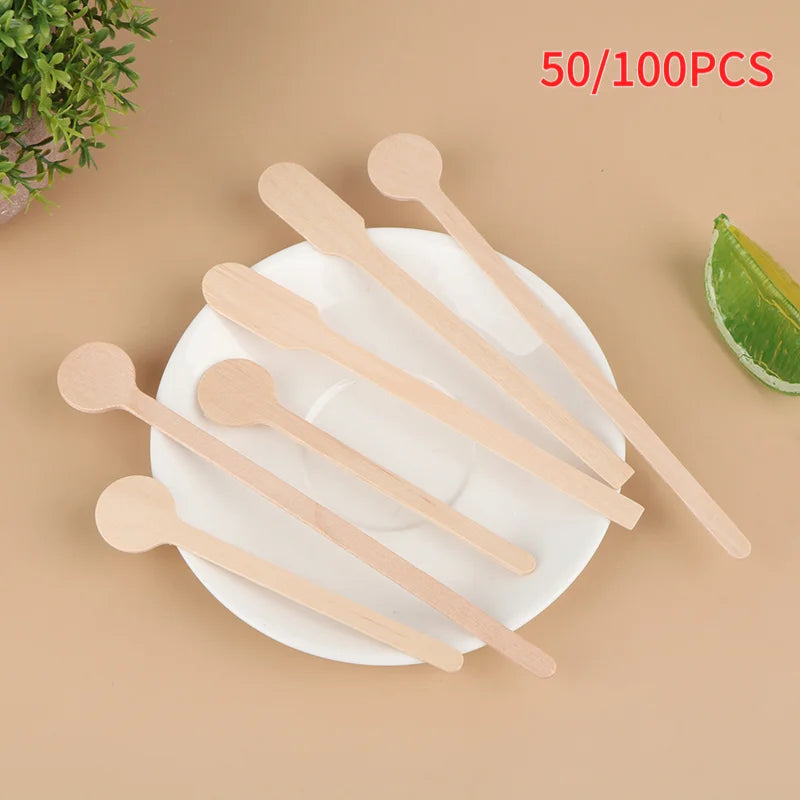 100/50Pcs Coffee Sticks Disposable Wooden Coffee Stirrers Hot Cold Drinking Stir Beverage Stir Sticks Biodegradable Utensils Vue