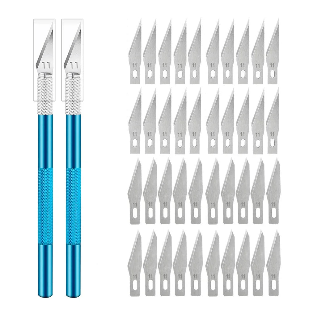 vvocci Non-Slip Engraving 10pcs Metal Knife Kit + 40 Blades Cutter Craft Knives #11 for Mobile Phone PCB Repair Hand Tools Vue M264 Blue