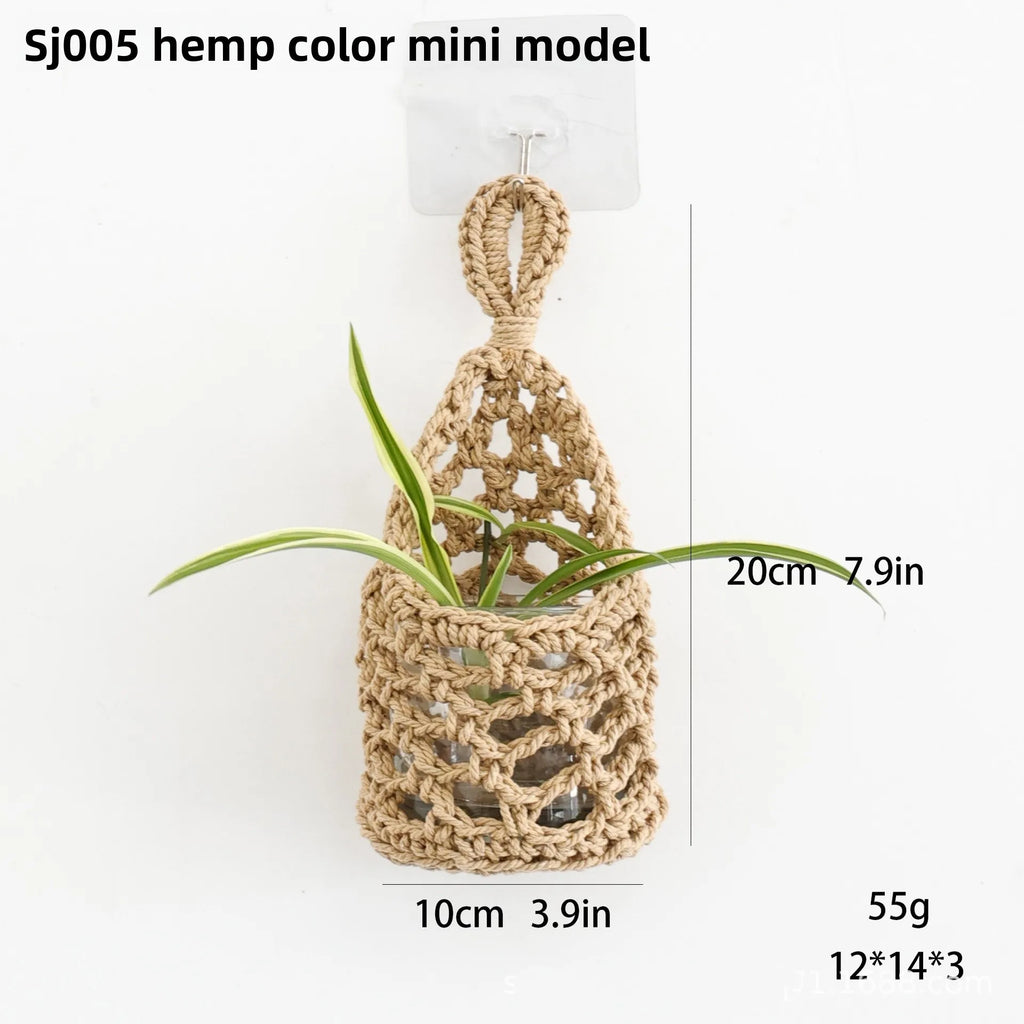 1/3pcs Hand Woven Bird's Nest Drip Net, Hand Woven Cotton Rope hook, Woven Fruit vase Mesh bag Storage Vue