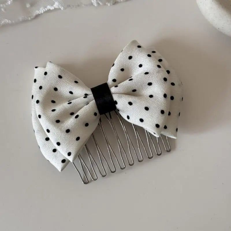 1 Pcs Polka Dot Bow Hair Combs Adorable Non Slip Metal Teeth For Daily Wear Parties Weddings Hair Styling Vue A