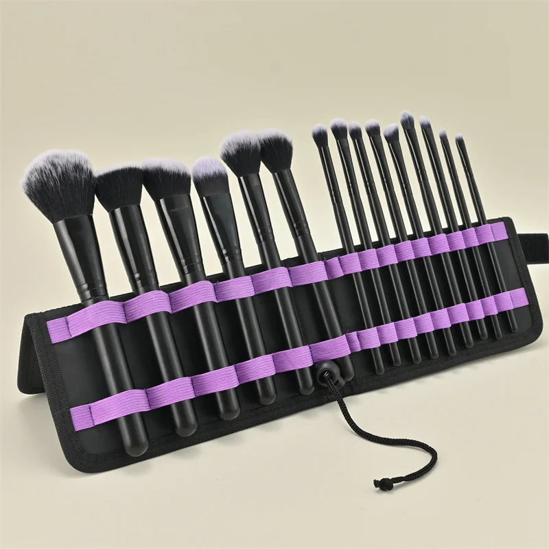 15Pcs Makeup Brush Set Soft Synthetic Loose Powder Blush Brush Eyeshadow Foundation Cosmetic Brushes with PU Leather Storage Bag Vue