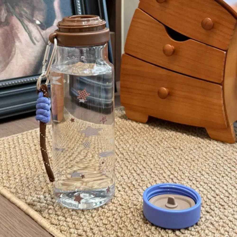 Leak-Proof Plastic Water Bottle Star Pattern Transparent Portable Sports Kettle with Hanging Rope Anti-Fall Cold Drink Cup Vue