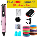Electronic 3D Printing Pen Kids 1.75mm PLA Filament Graffiti Tool DIY Drawing 3D Pen Children Boys Girls Birthday Holidays Gift Vue Pink-50PLA
