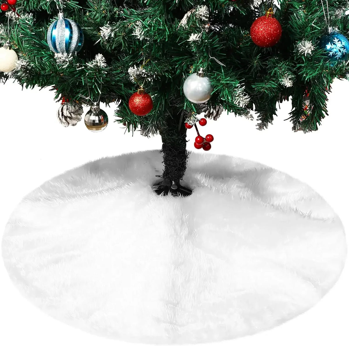 78/120cm Holiday Tree Skirt Collection Embroidered Sequins White Multicolor Faux Rabbit Fur Snowflake Christmas Tree Decoration Vue