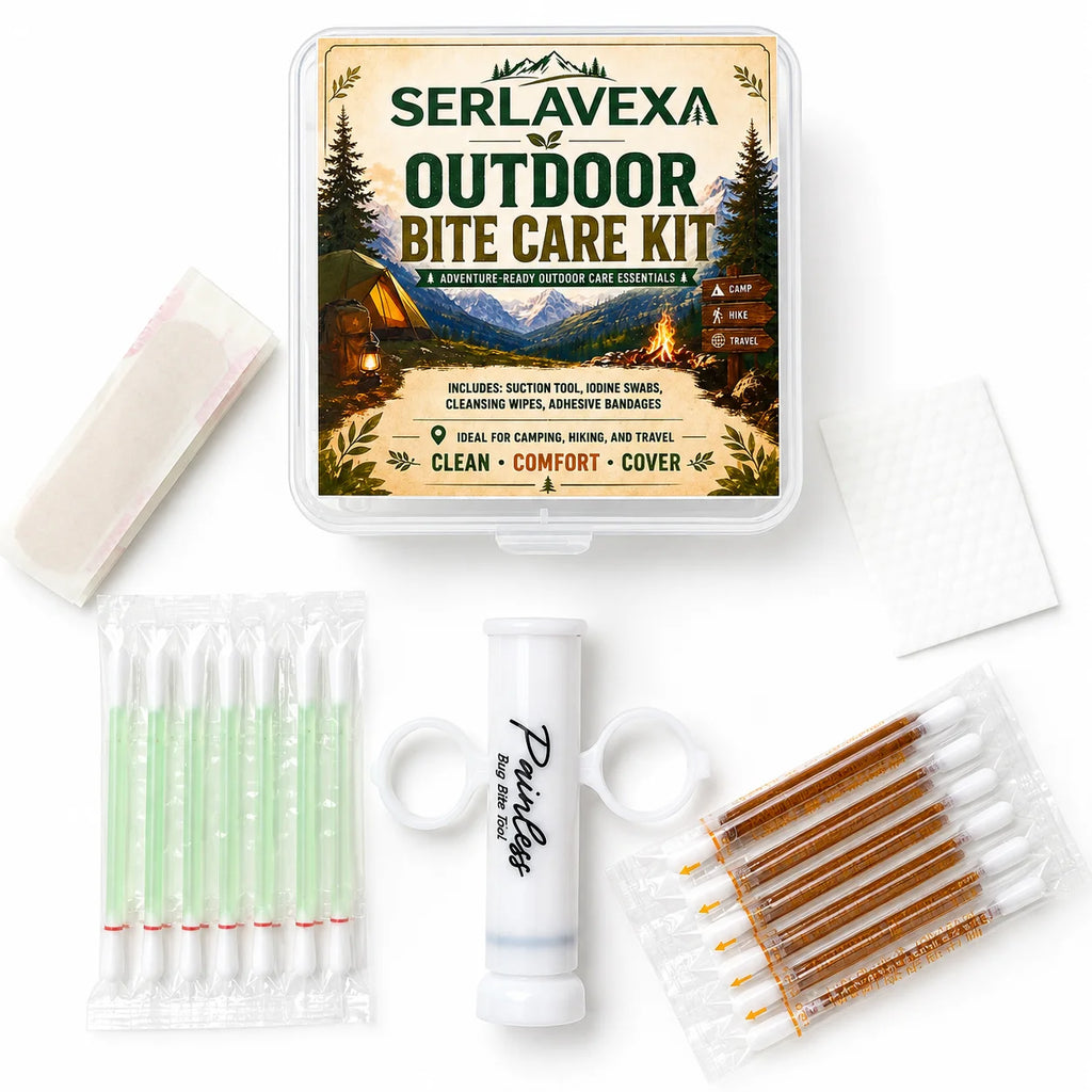 Portable Insect Bite Care Kit with Manual Suction Tool, Cleansing Swabs, Wipes and Bandages for Camping Hiking Travel Vue