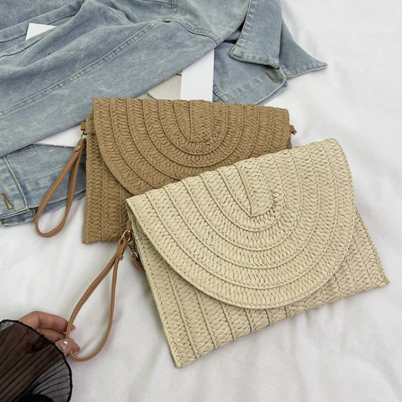 Summer Travel Beach Bag Straw Woven Clutch Fashion Designer Crossbody
